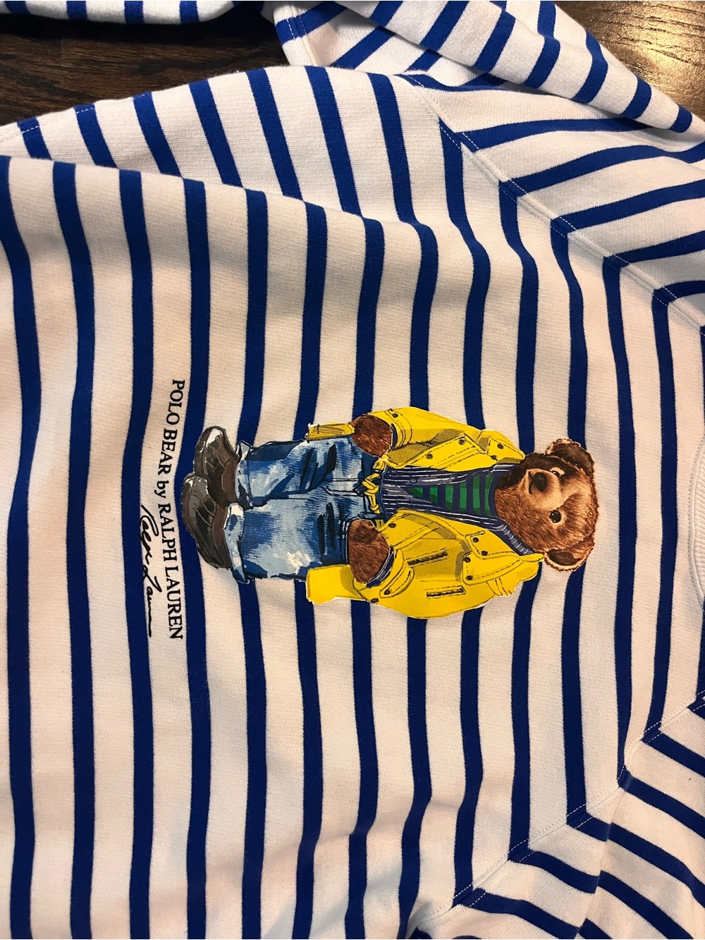 Ralph Lauren Blue & White Striped women’s preppy Sweatshirt with Bear Graphic - Picture 4 of 6